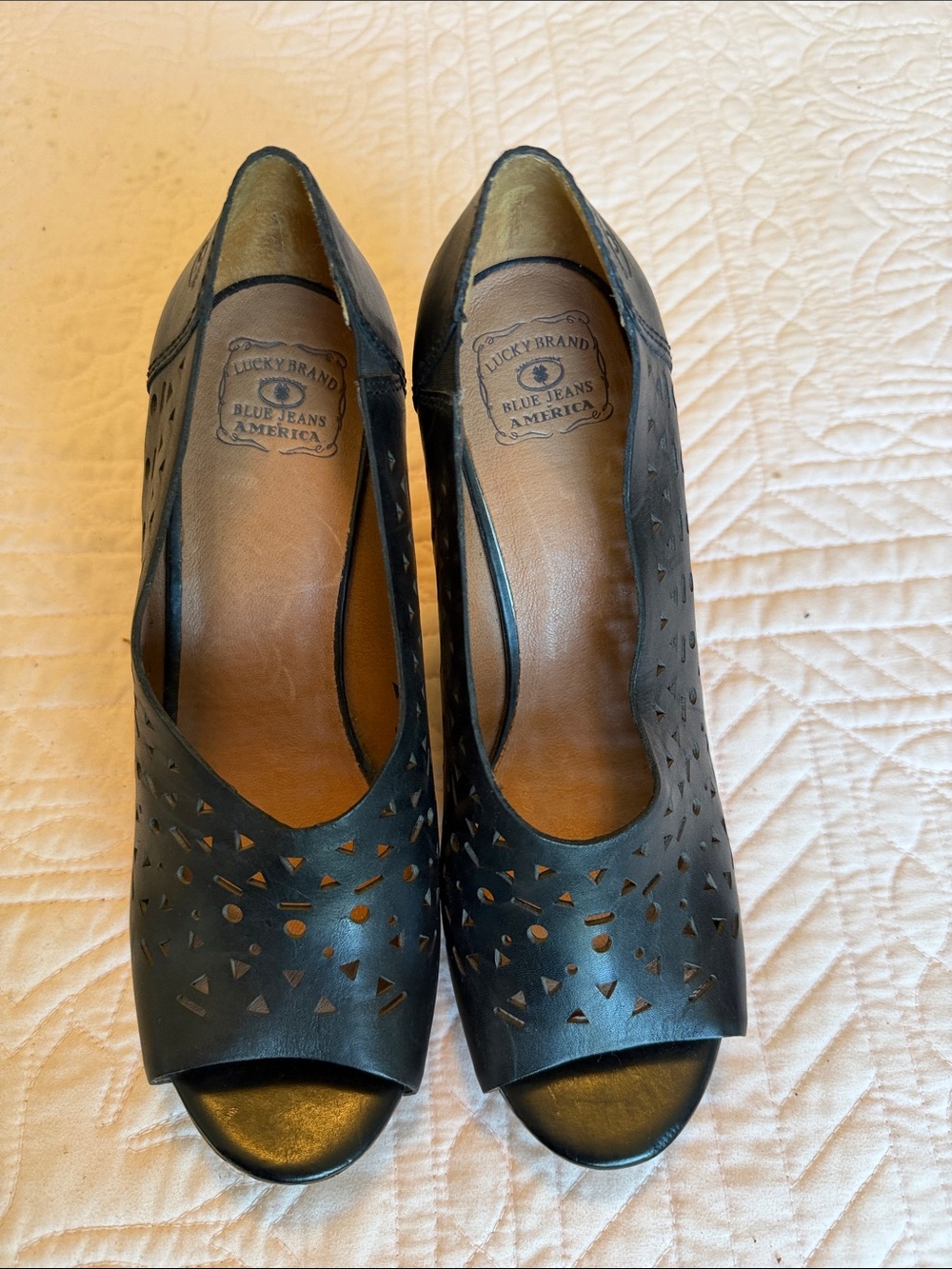 Vintage Lucky Brand Black Perforated Peep-Toe Heels